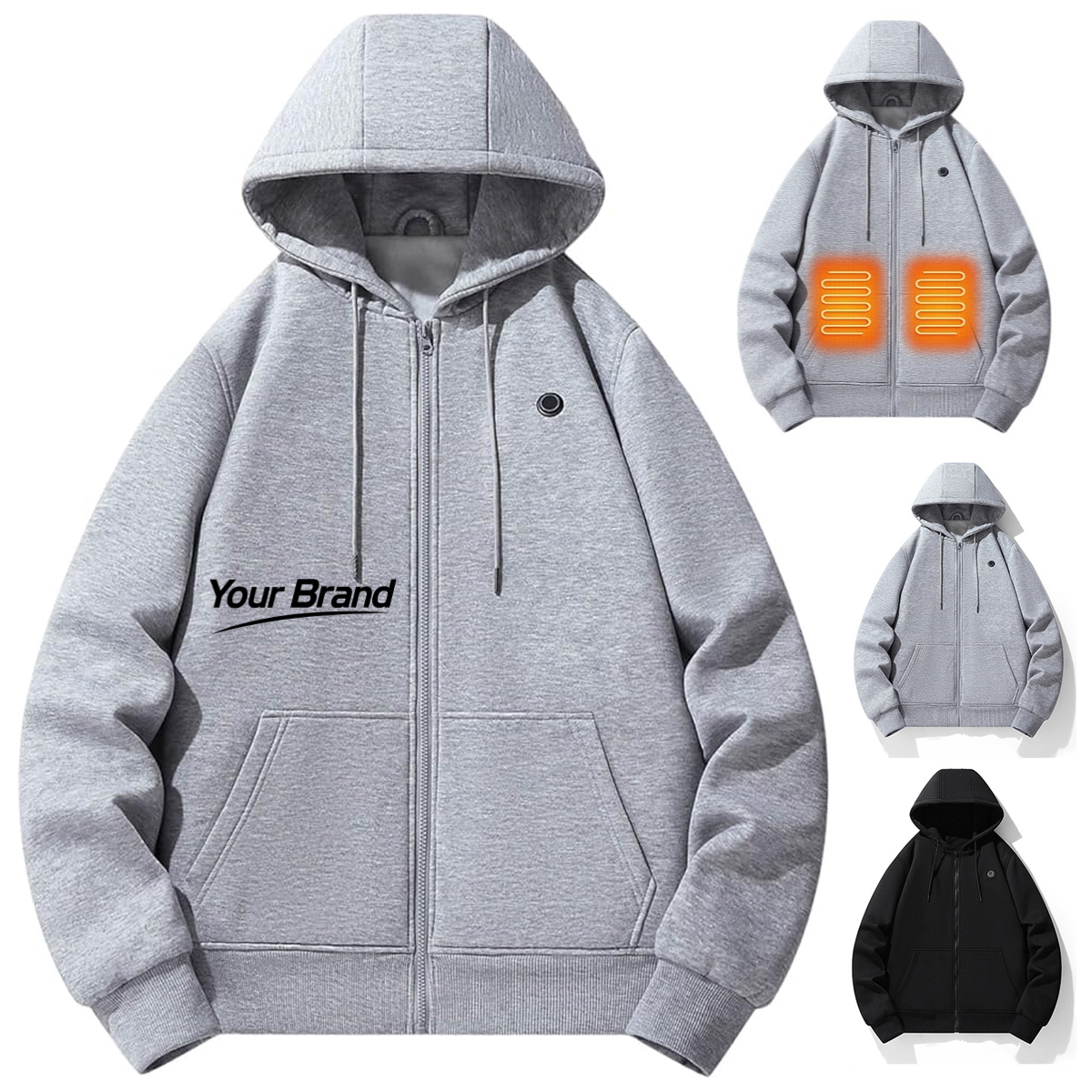 USB Rechargeable 5-Zone Heated Hoodie Zipper Jacket