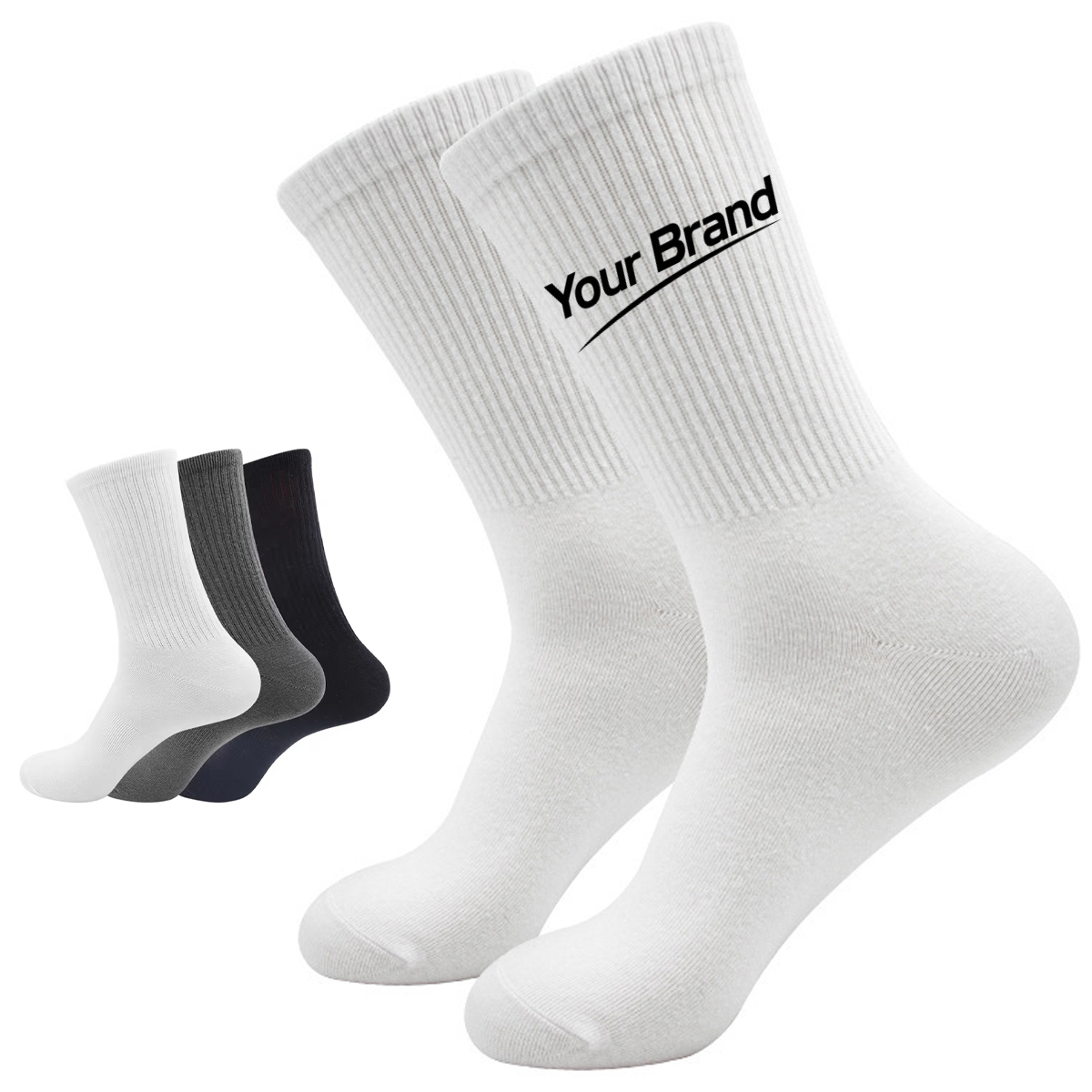 Classic White Cushion Cotton Blend Athletic Crew Socks