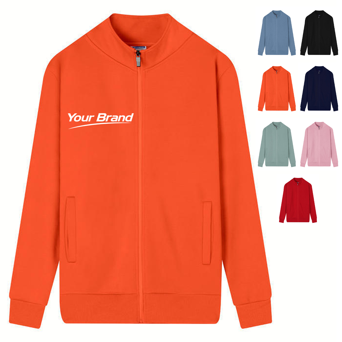 Full-Zip Stand Collar Fleece Sweatshirt Bomber Jacket