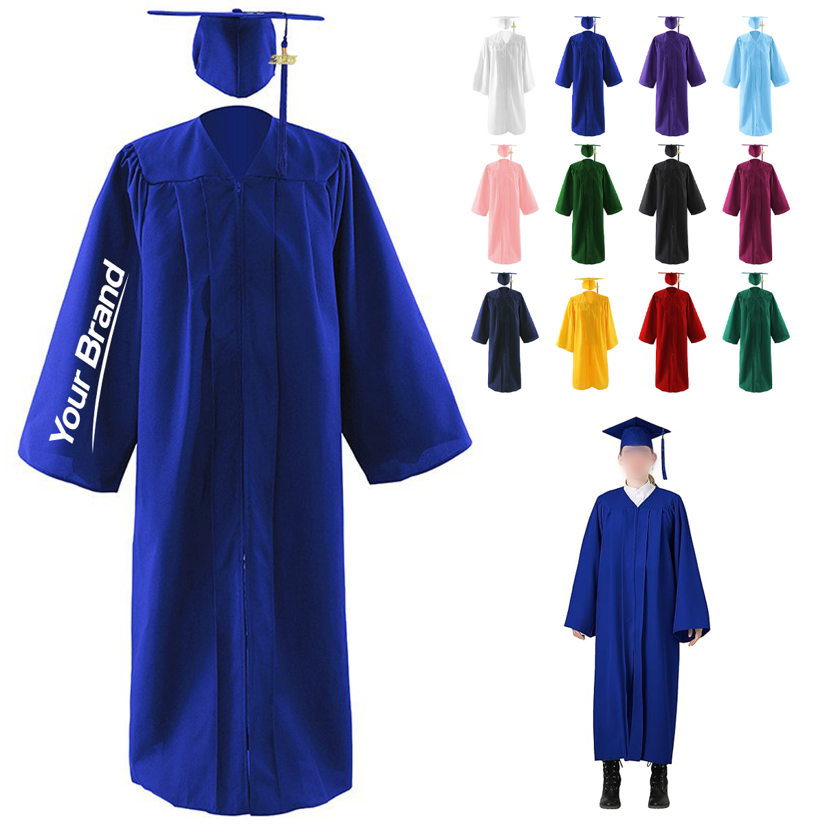 Academic Graduation Gown and Cap Set with Tassel