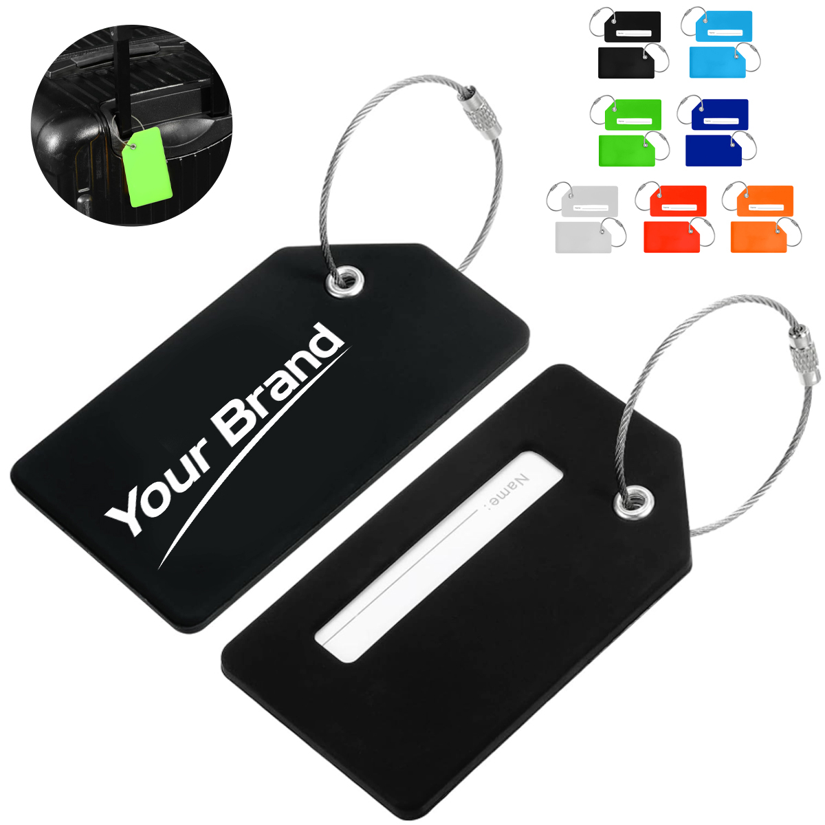 Aluminum Luggage Tag with Steel Cable and ID Window