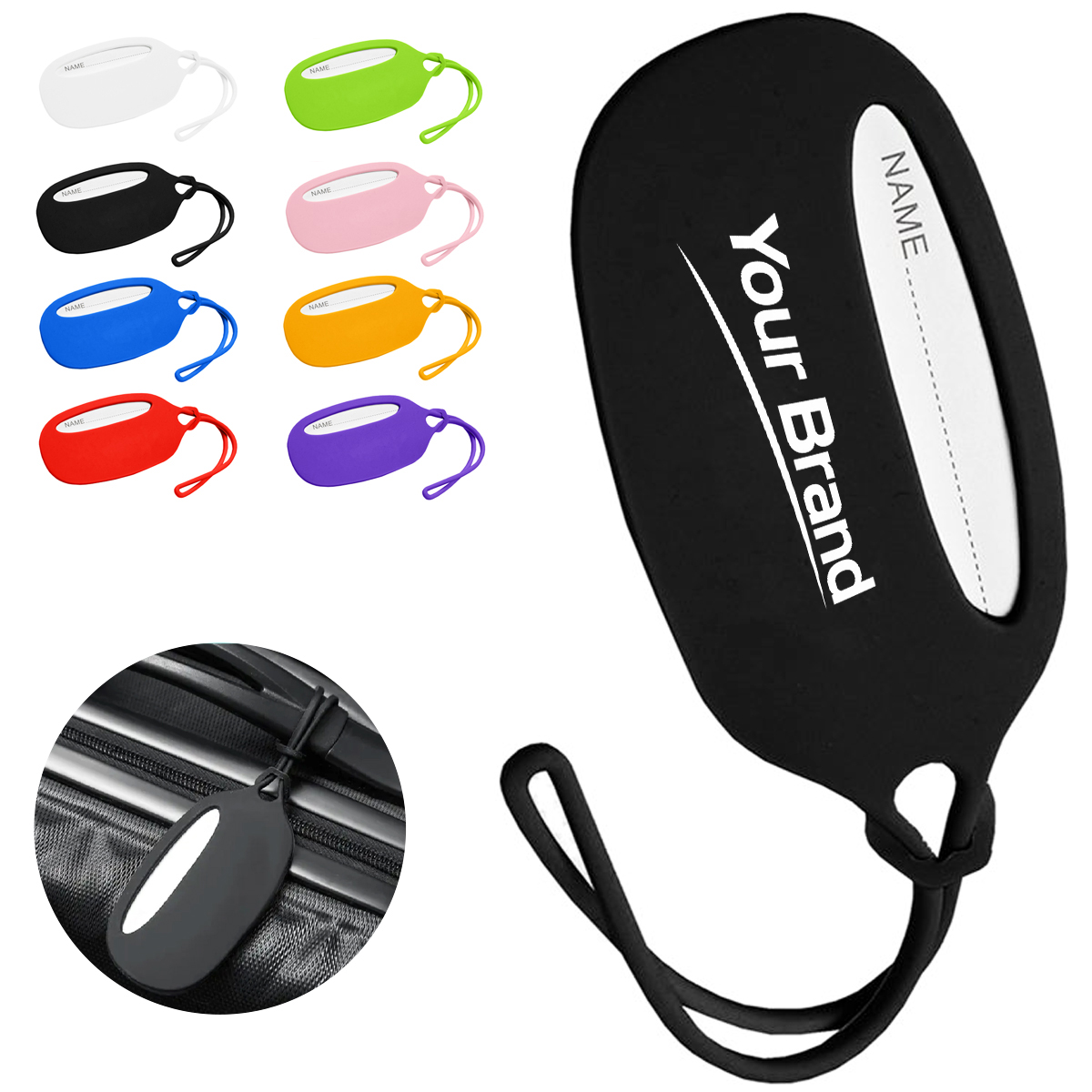 Silicone Luggage Tag with Flexible Strap and ID Window