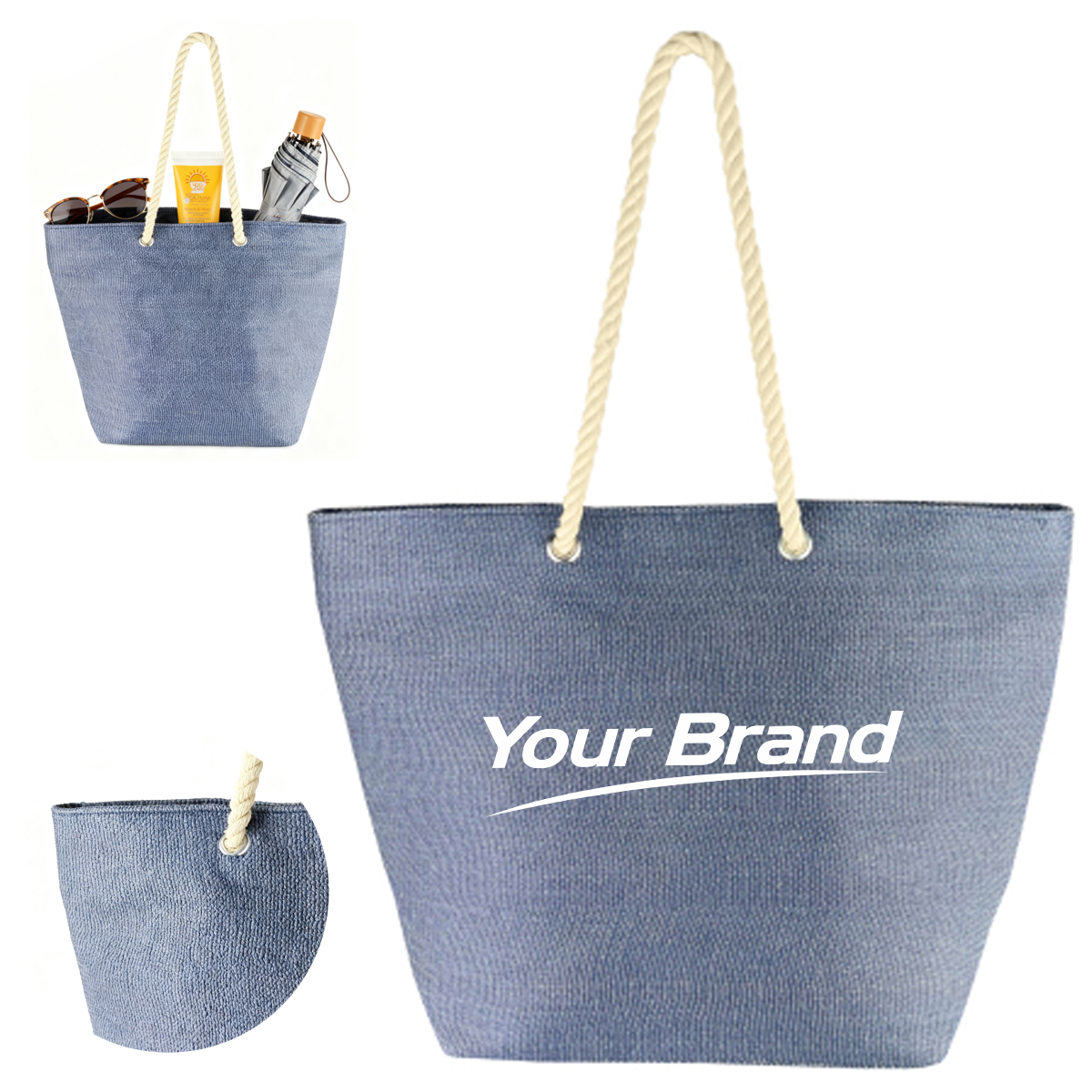 Denim Canvas Tote Bag with Cotton Rope Handles