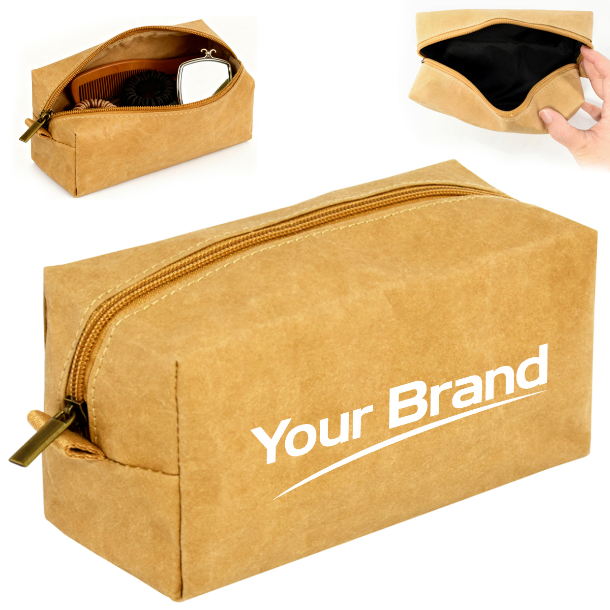 Eco Tyvek Paper Cosmetic Bag with Zipper Closure