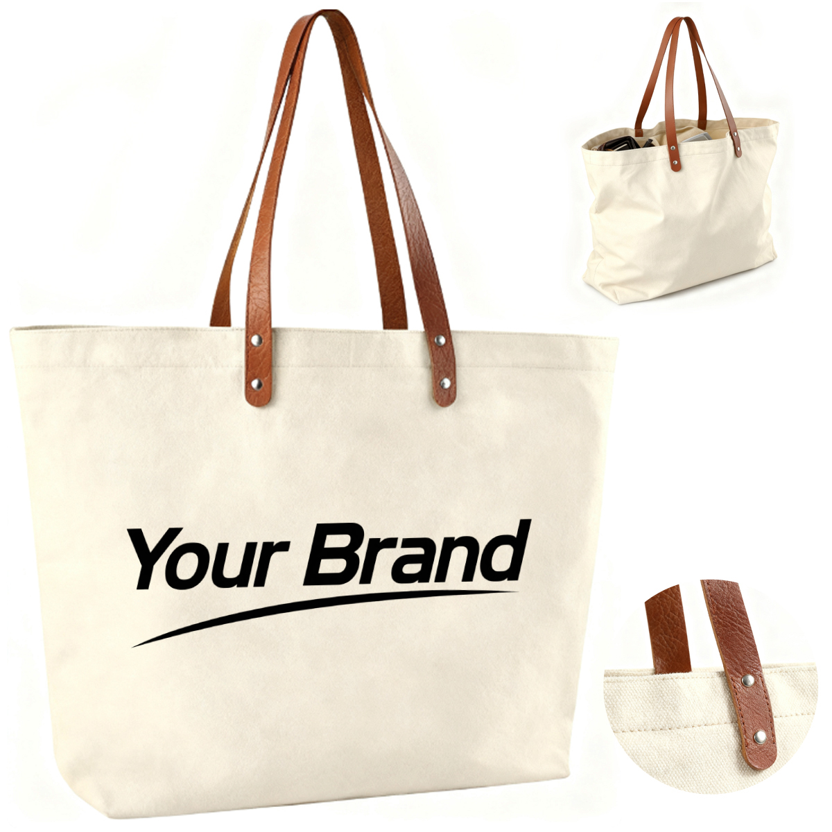 Canvas Tote Bag with PU Leather Handles