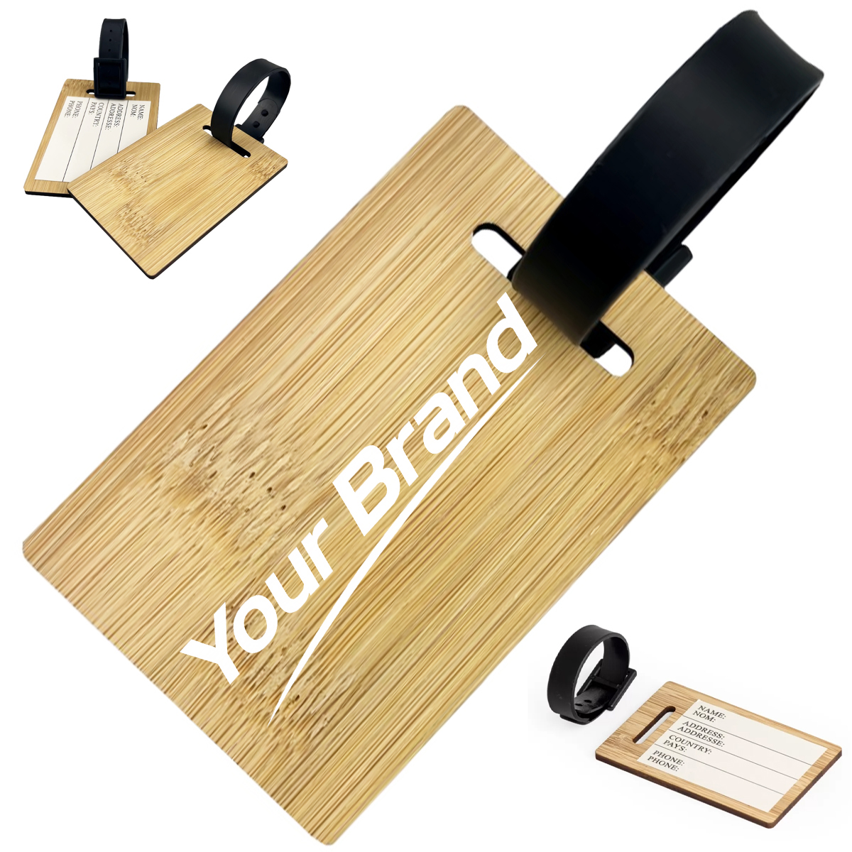 Bamboo Luggage Tag with PU Leather Strap