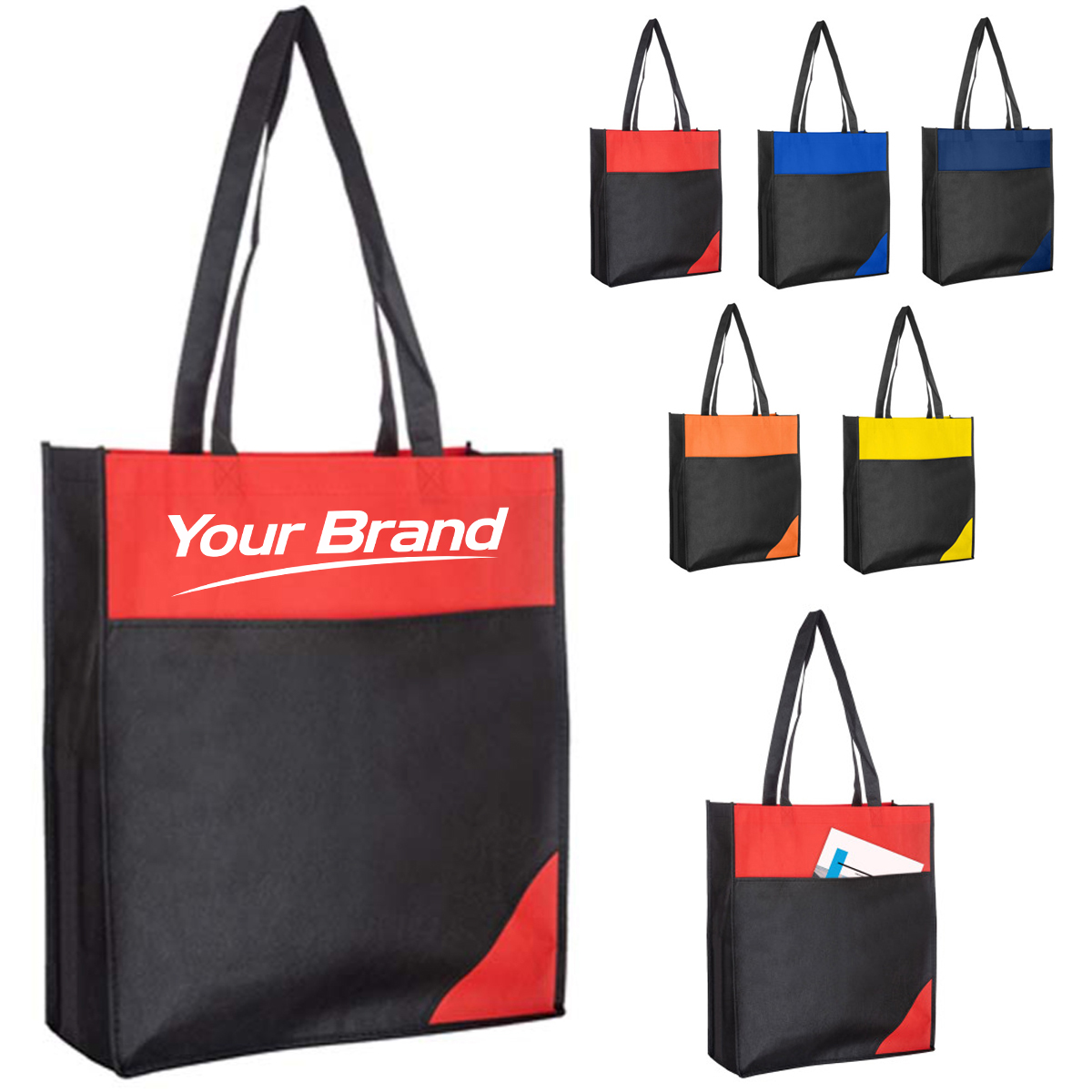 Two Tone Non Woven Convention Tote Bag W/ Front Pocket