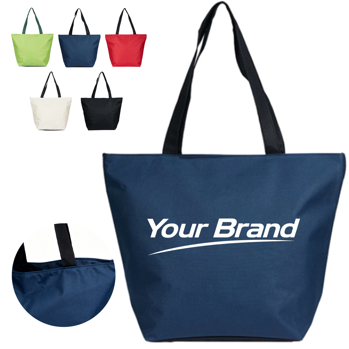 Two Tone Nylon Shopping Tote Bag with Contrast Handles