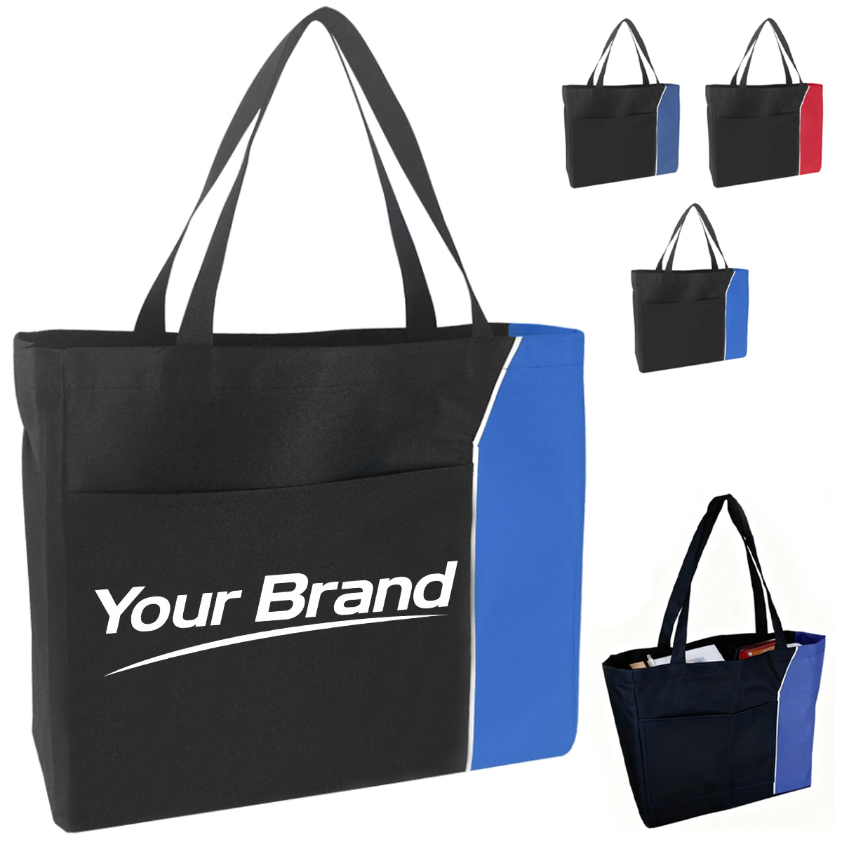 Two Tone Nylon Convention Tote Bag with Front Pocket
