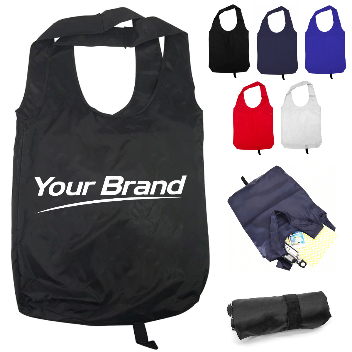 Foldable Nylon Grocery Tote Bag with Carry Handles