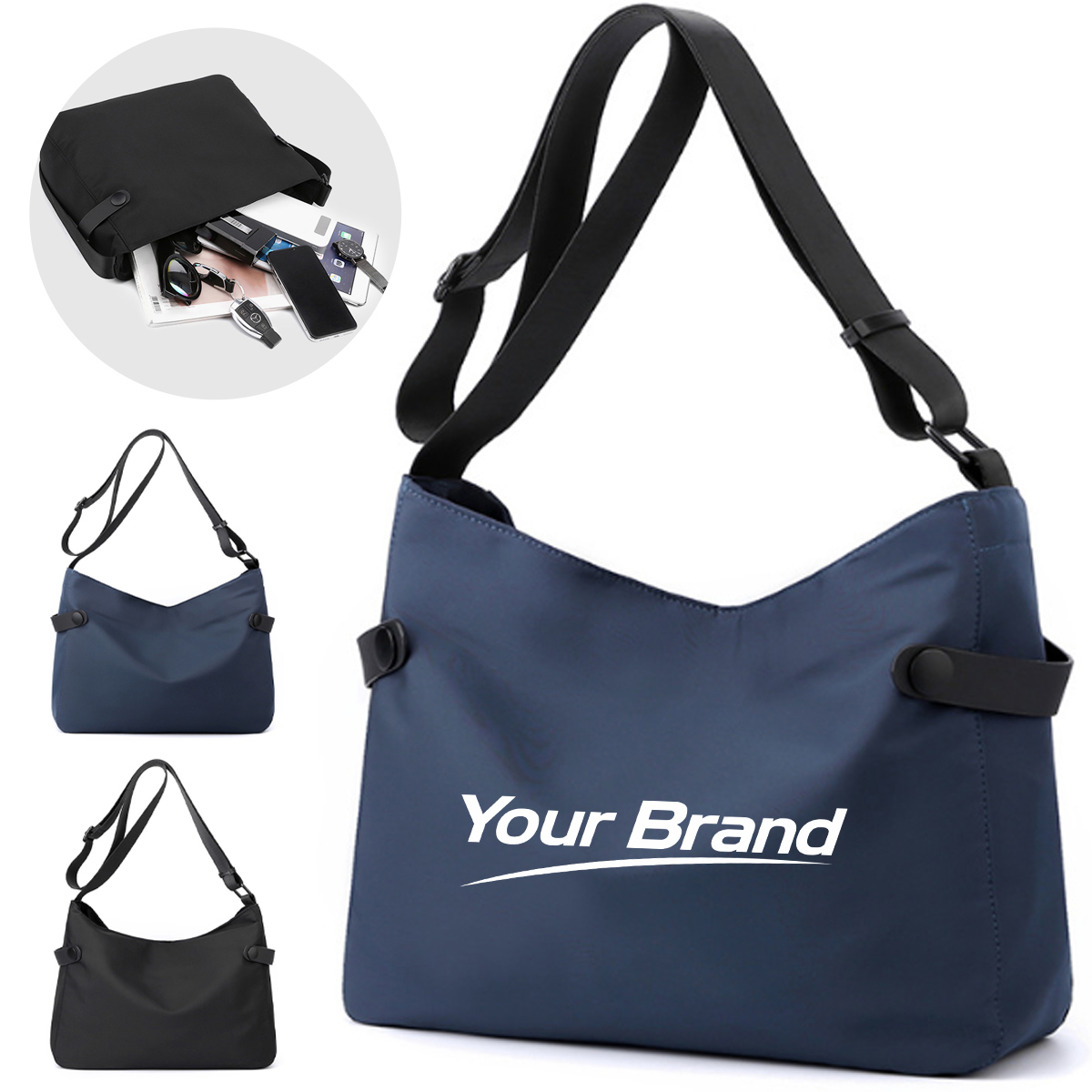 10L Lightweight Nylon Shoulder Bag with Adjustable Strap