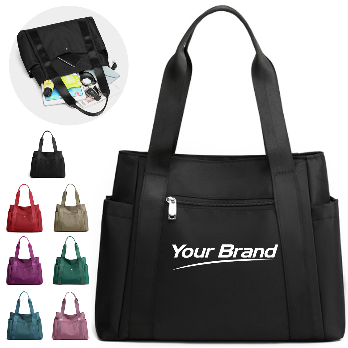 Water Resistant Nylon Multi Pocket Tote Bag for Work