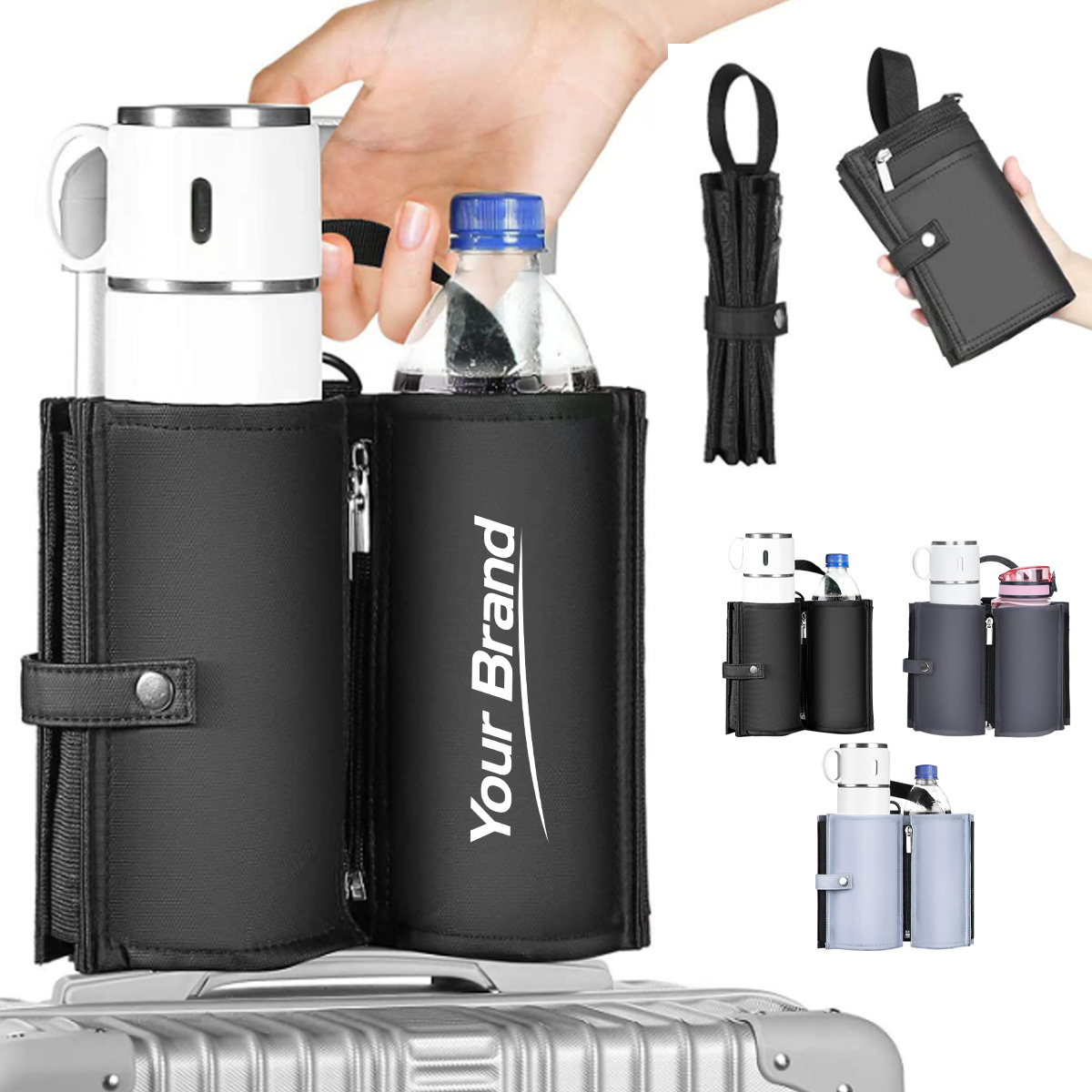 Travel Luggage Cup Holder with Dual Pockets