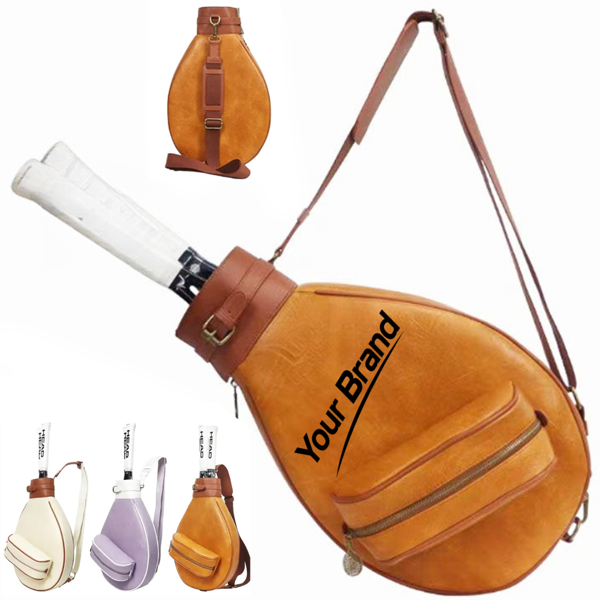 Vintage Leather Tennis Racket Bag with Strap