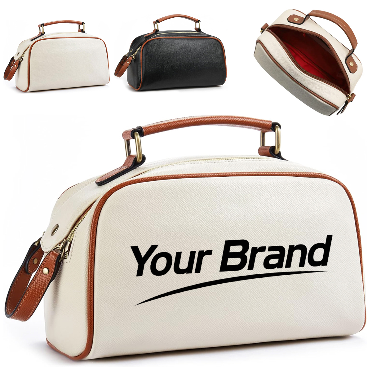 Leather Travel Cosmetic and Toiletry Bag with Handle
