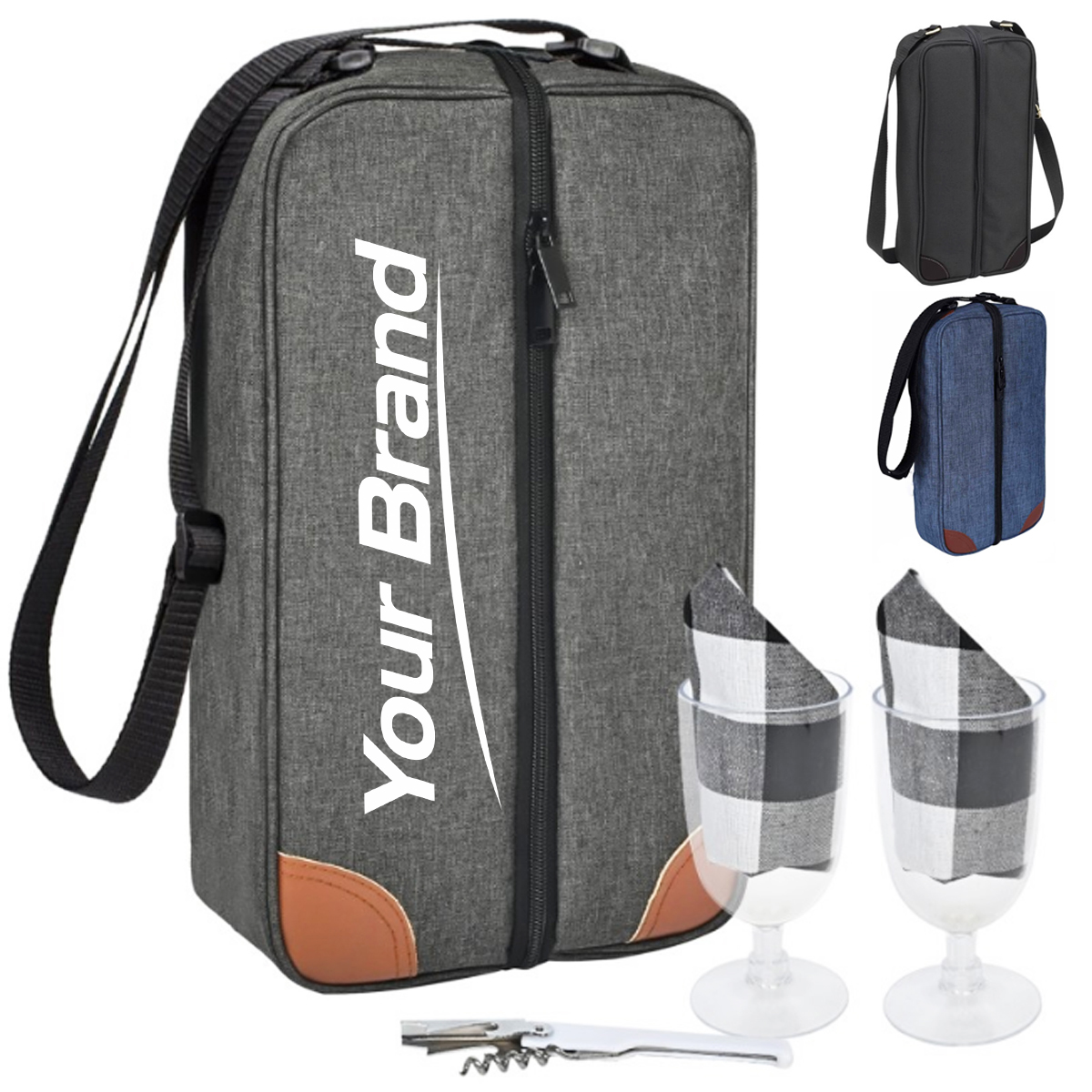 Double Wine Tote Bag with Accessories and Shoulder Strap