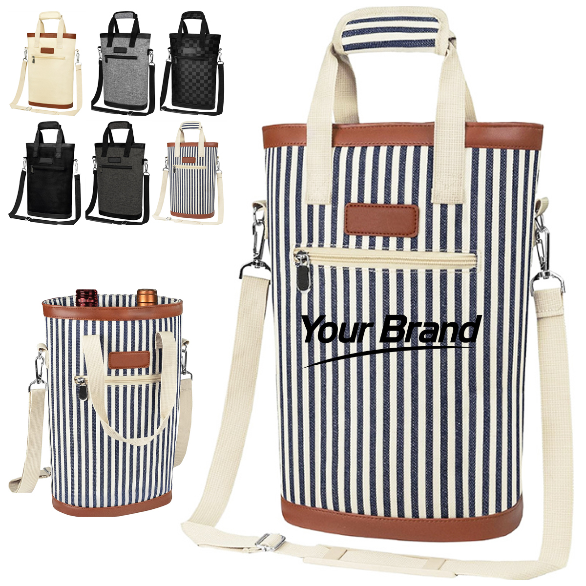 Dual Bottle Insulated Wine Tote with Shoulder Strap