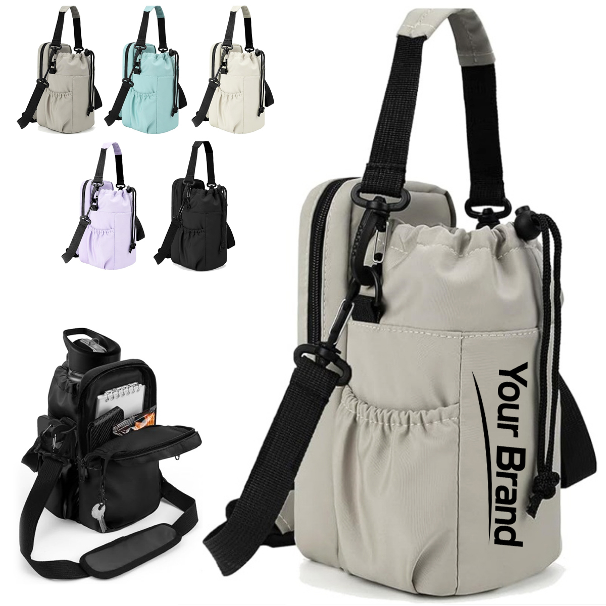 Nylon Drawstring Backpack Tote Bag with Multi Carry Options