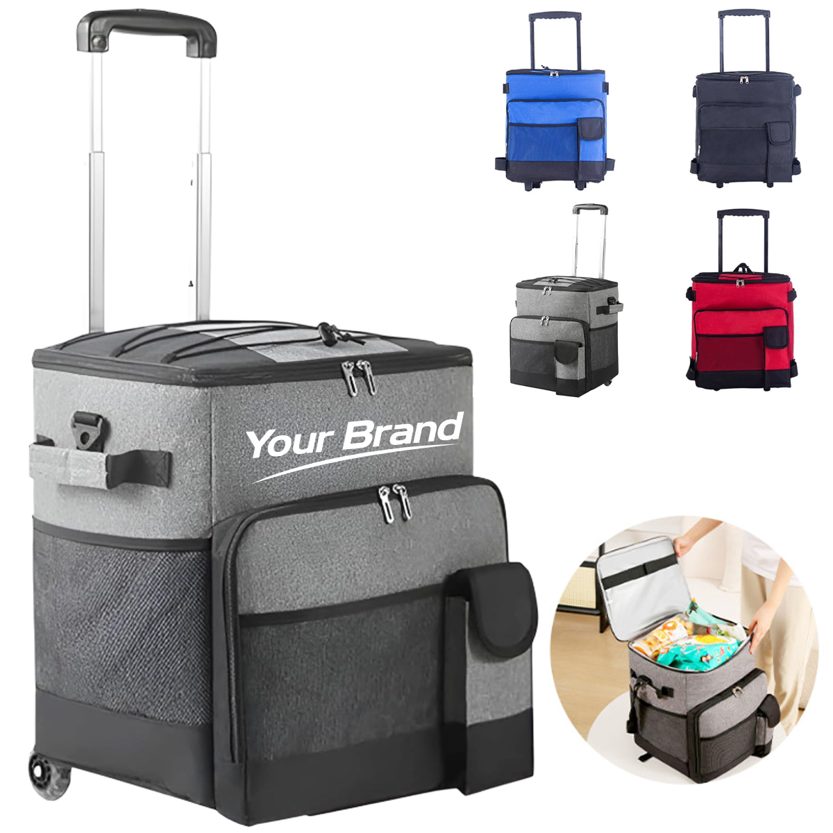 30L Rolling Cooler Bag with Telescopic Handle and Wheels