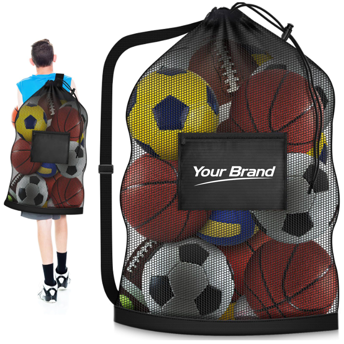 Large Mesh Sports Ball Storage Bag with Shoulder Strap