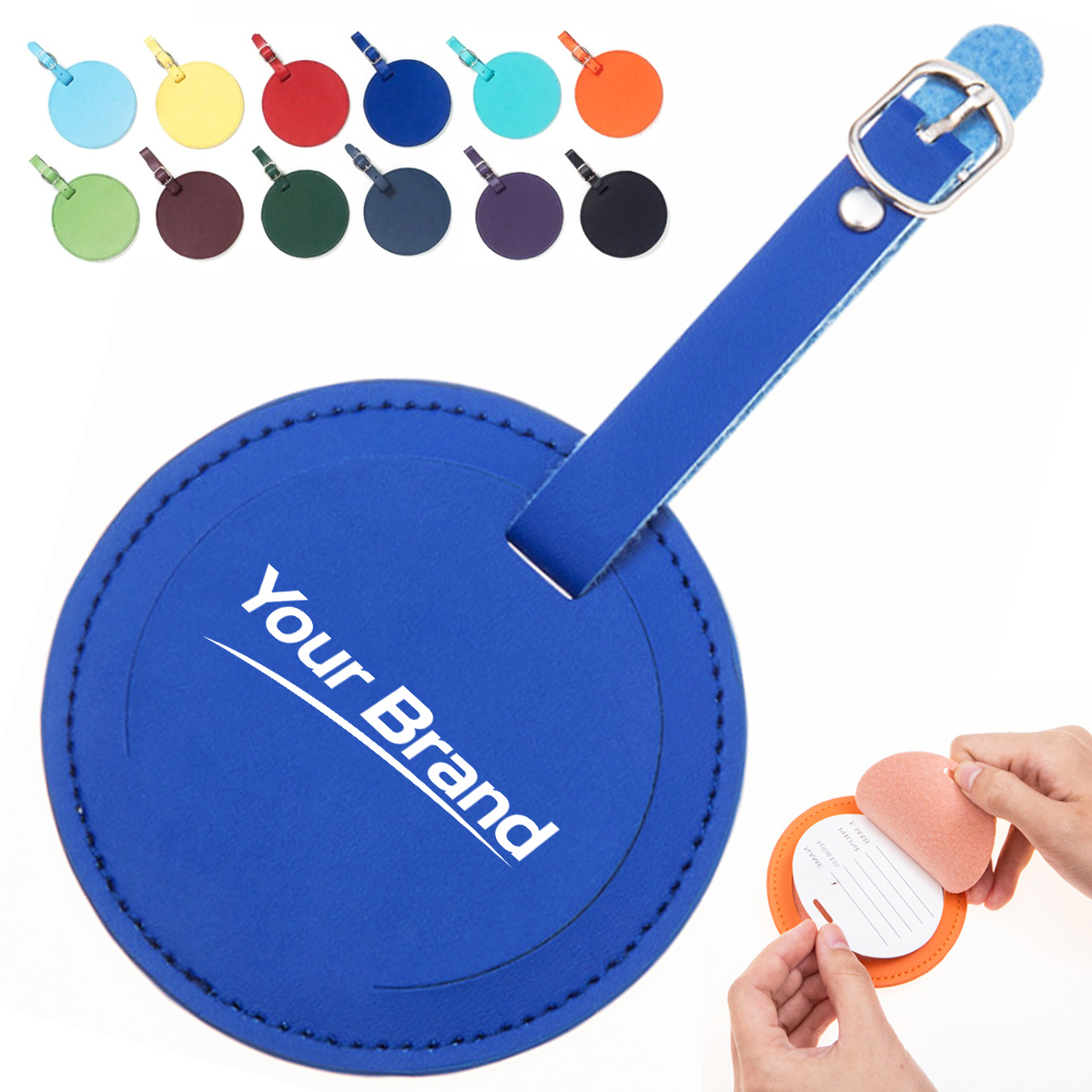 Round PU Leather Luggage Tag with ID Card Holder