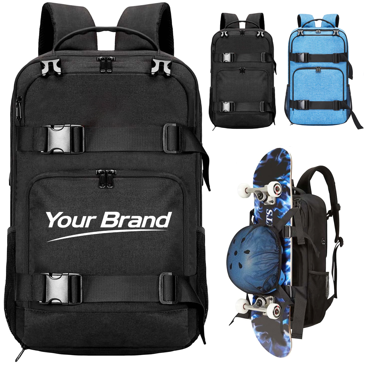Multifunctional Skateboard Backpack with Straps