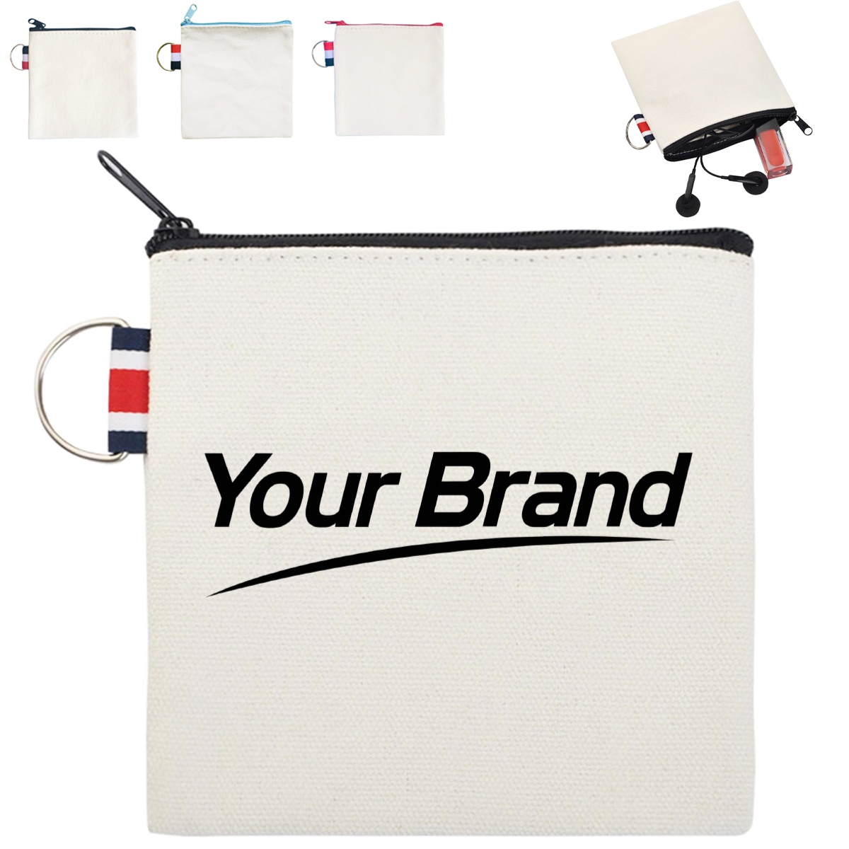 Canvas Zipper Coin Pouch with Key Ring