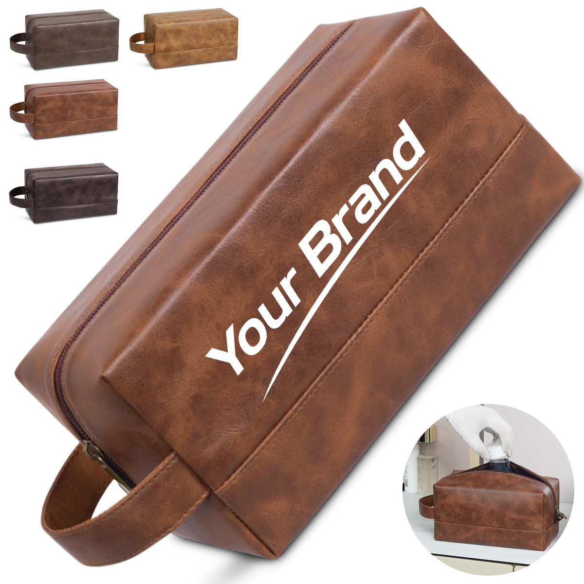 Classic PU Leather Toiletry Bag with Handle