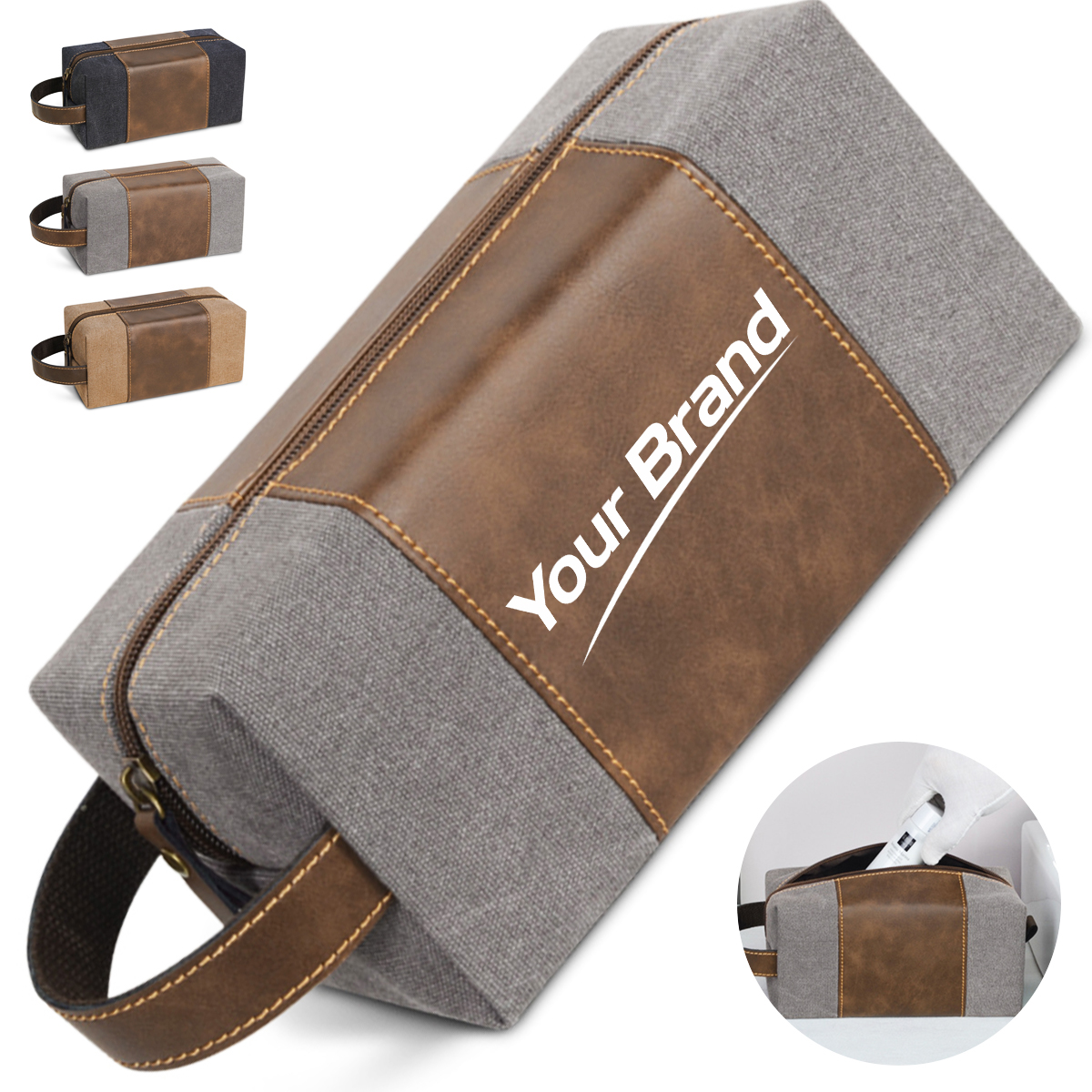 Felt and PU Leather Toiletry Bag with Handle