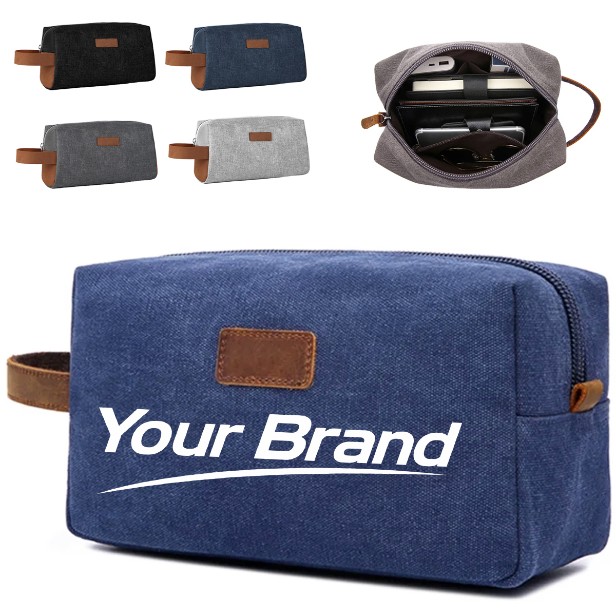 Felt and PU Leather Toiletry Bag with Handle