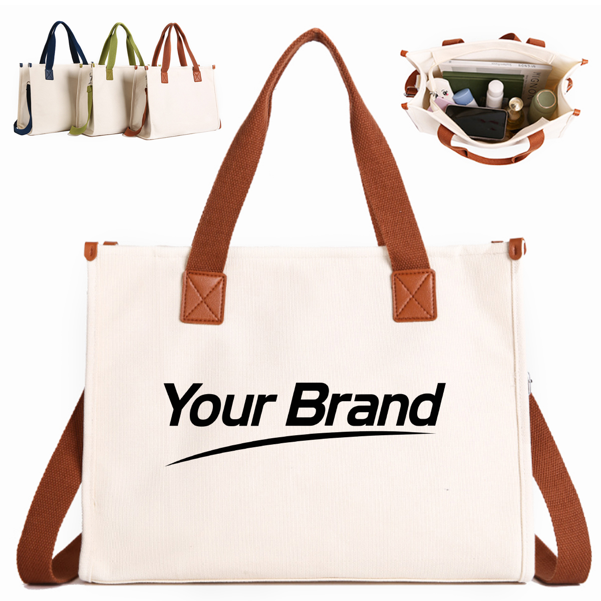 Canvas Tote Bag with Dual Handles and Shoulder Strap