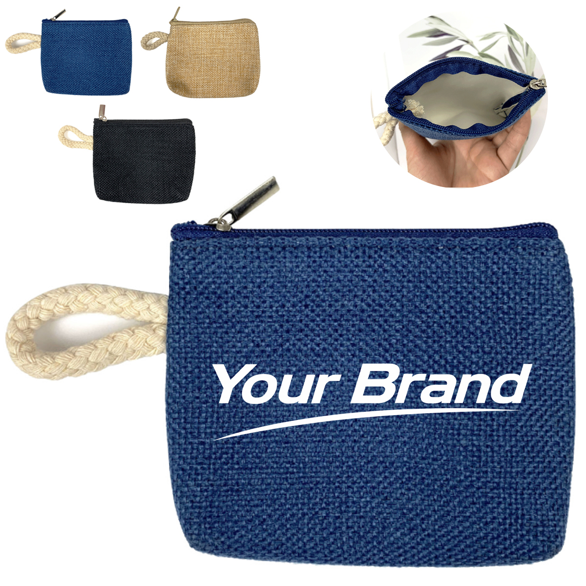 Linen Coin Purse with Zipper Closure