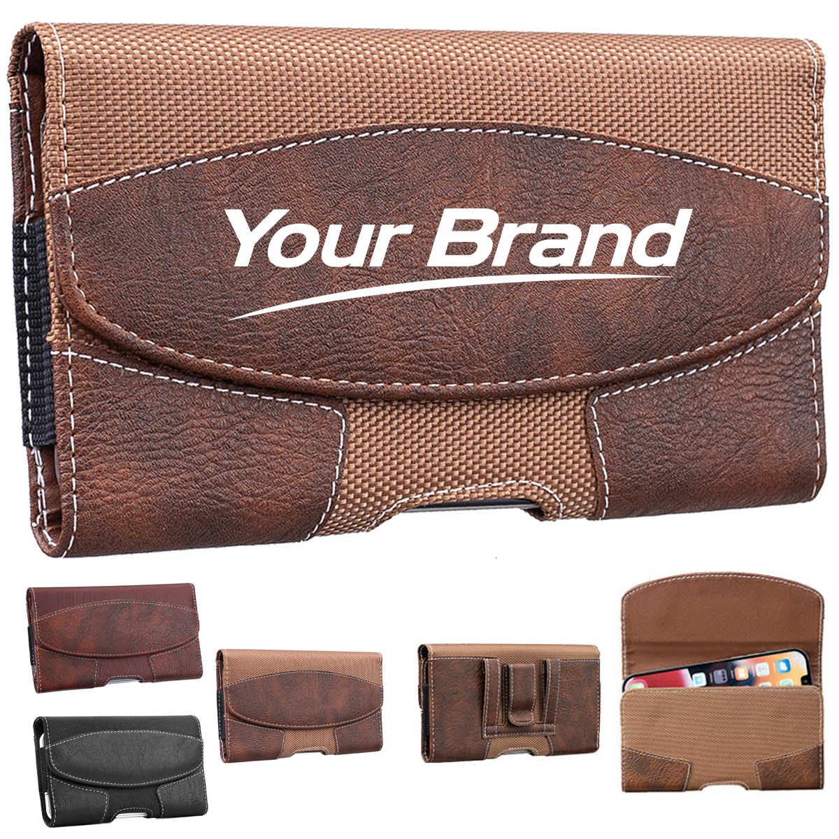 Leather Phone Holster with Belt Clip and Magnetic Flap