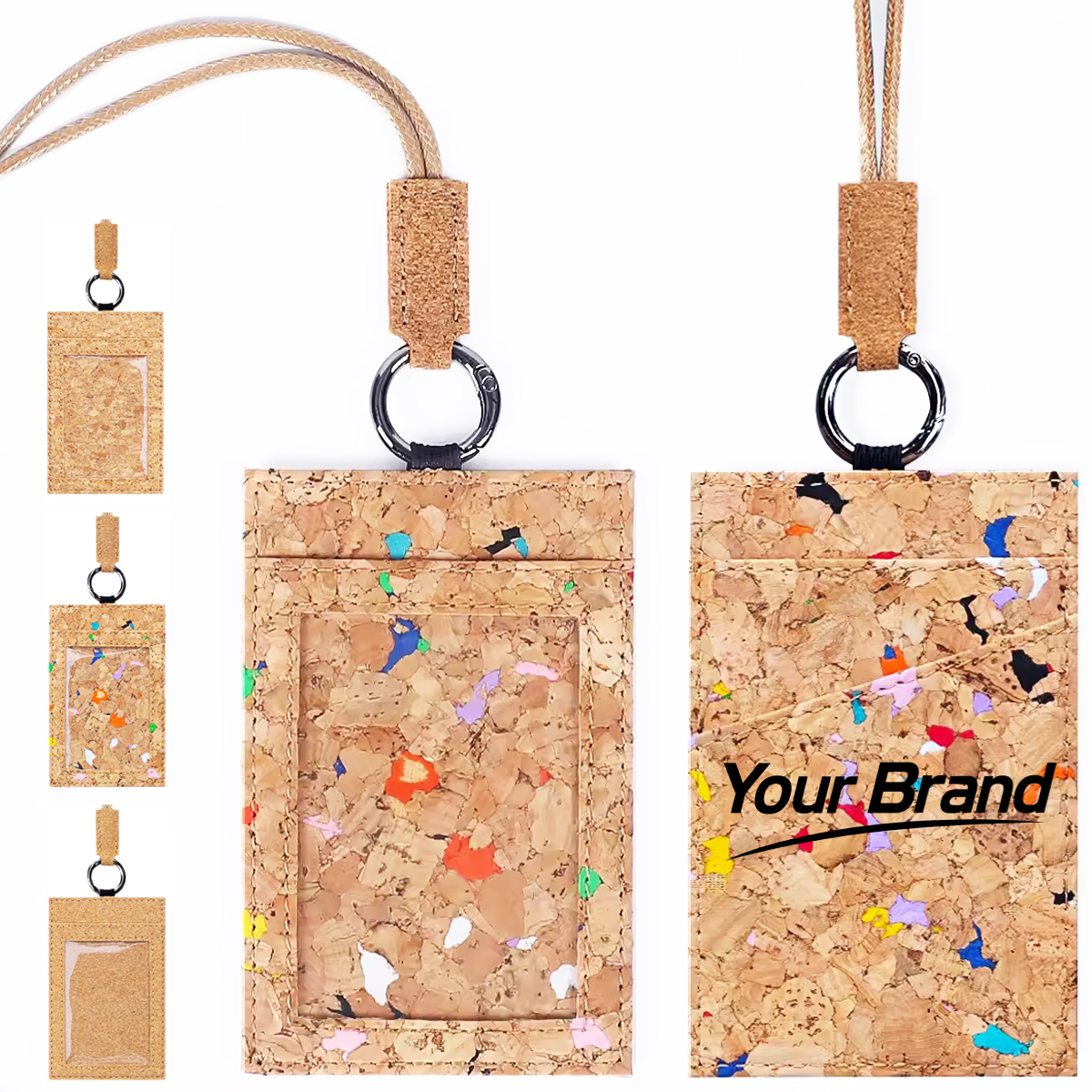 Cork ID Badge Holder with Lanyard and Transparent Window