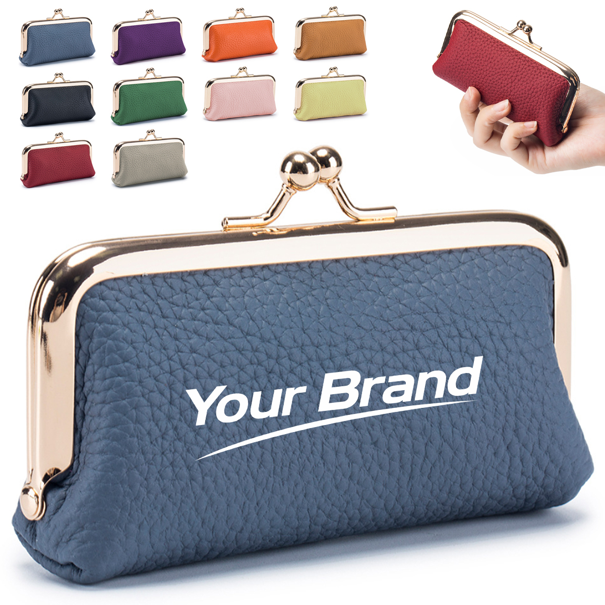 Vintage Clasp Leather Cosmetic Pouch with Metal Frame