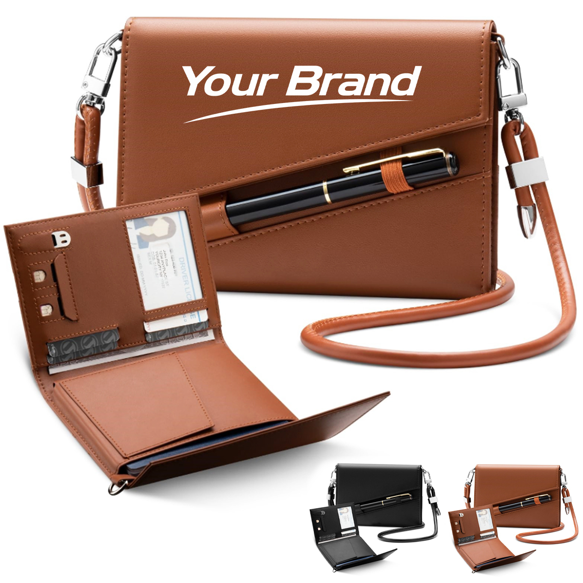 Stylish Leather Crossbody Wallet with Pen Holder