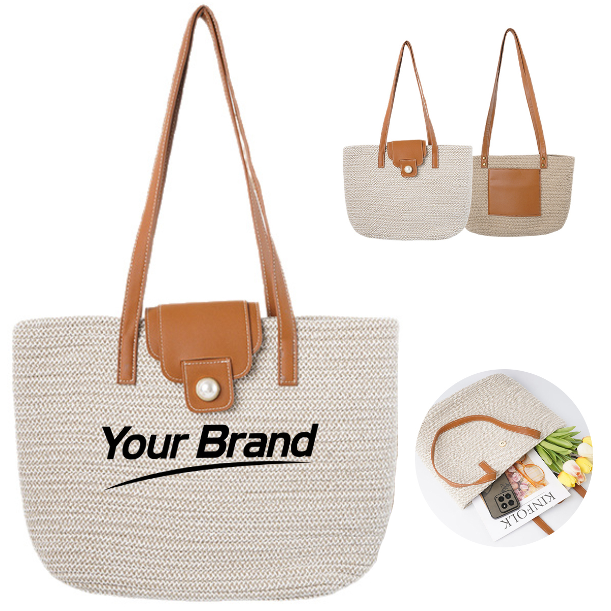 Bohemian Woven Straw Style Beach Tote Bag