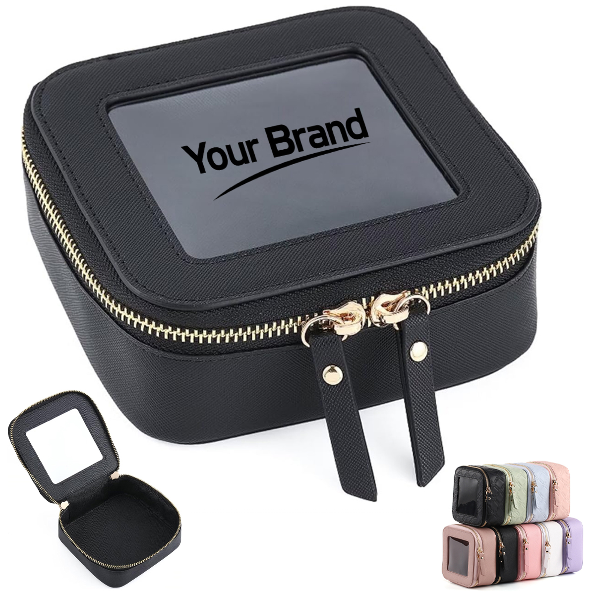 Travel Clear Window Vegan Leather Cosmetic Cube Organizer
