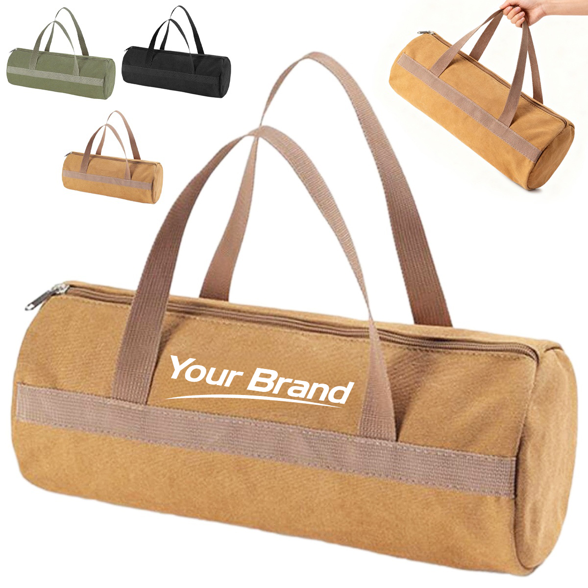 Heavy Duty Cylindrical Canvas Utility Storage Bag W/ Handles