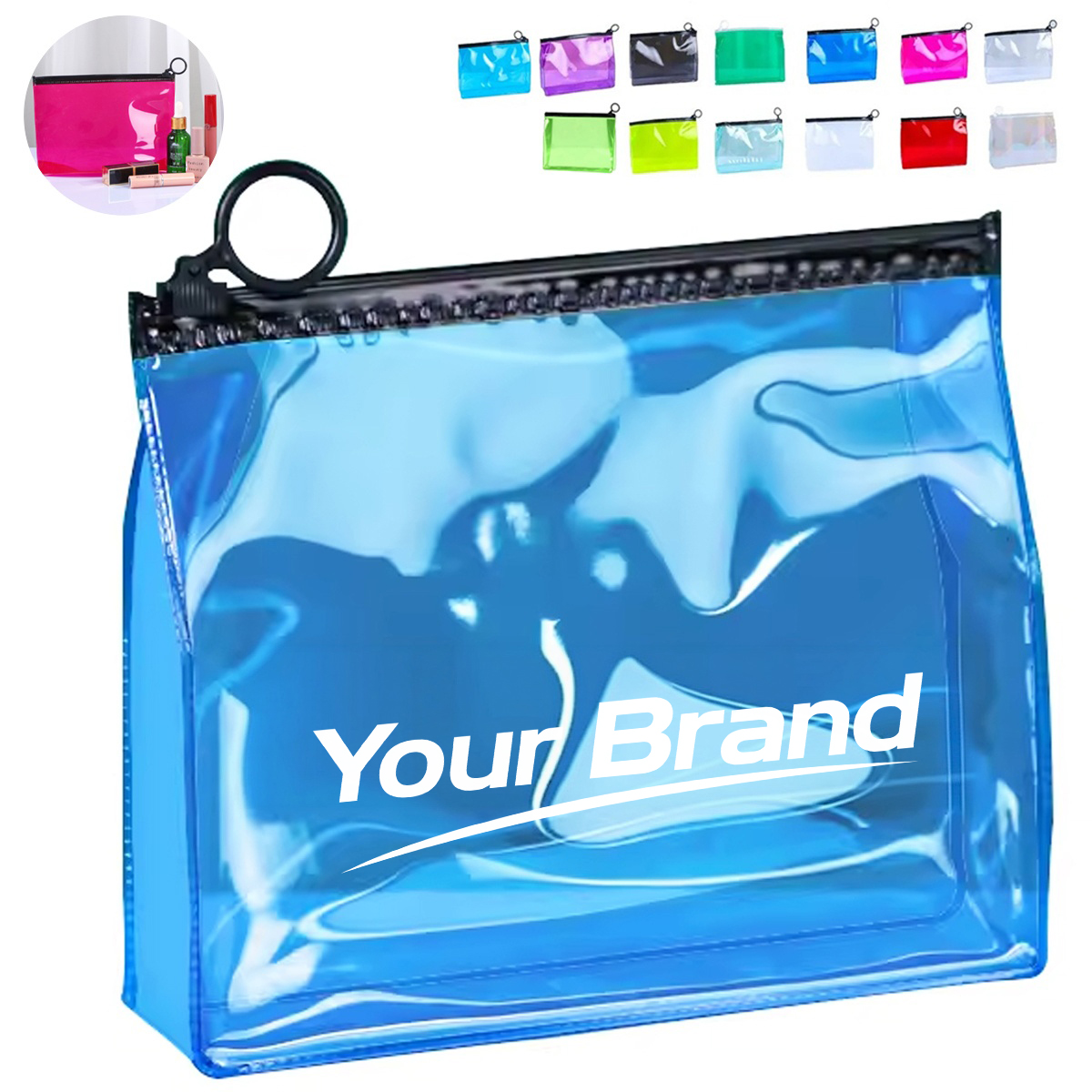 Versatile Clear PVC Zippered Travel Utility Pouch With Strap