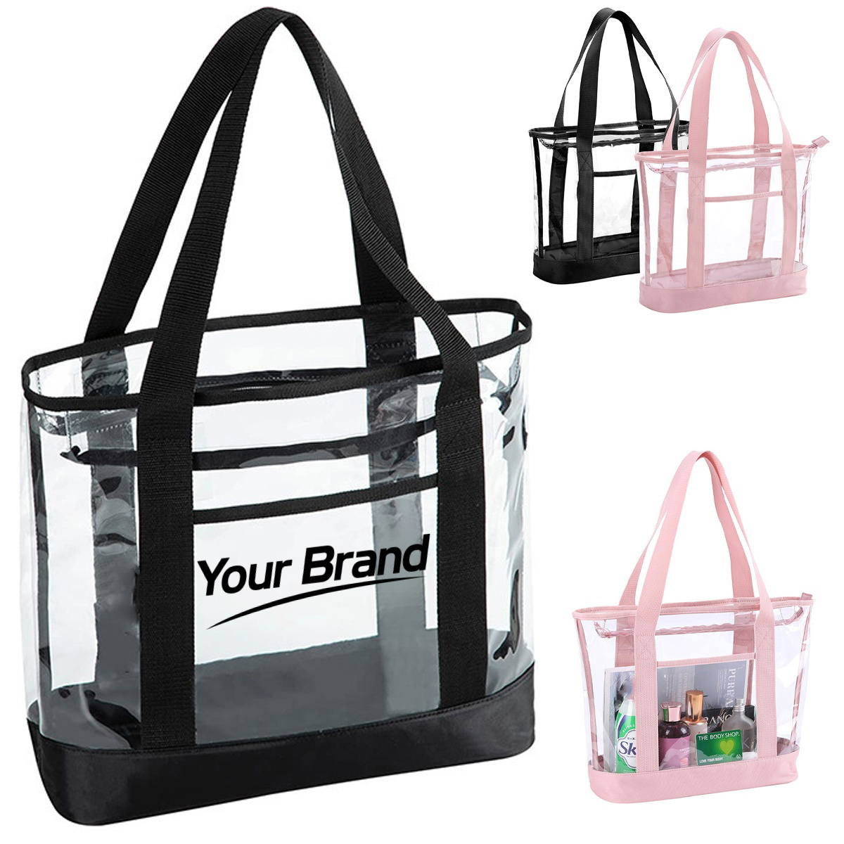 Stadium Approved Clear PVC Zippered Tote Bag With Handles
