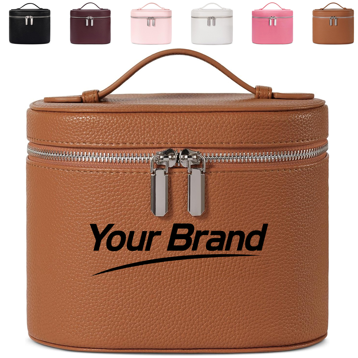 Elegant Cylindrical PU Leather Travel Cosmetic Case