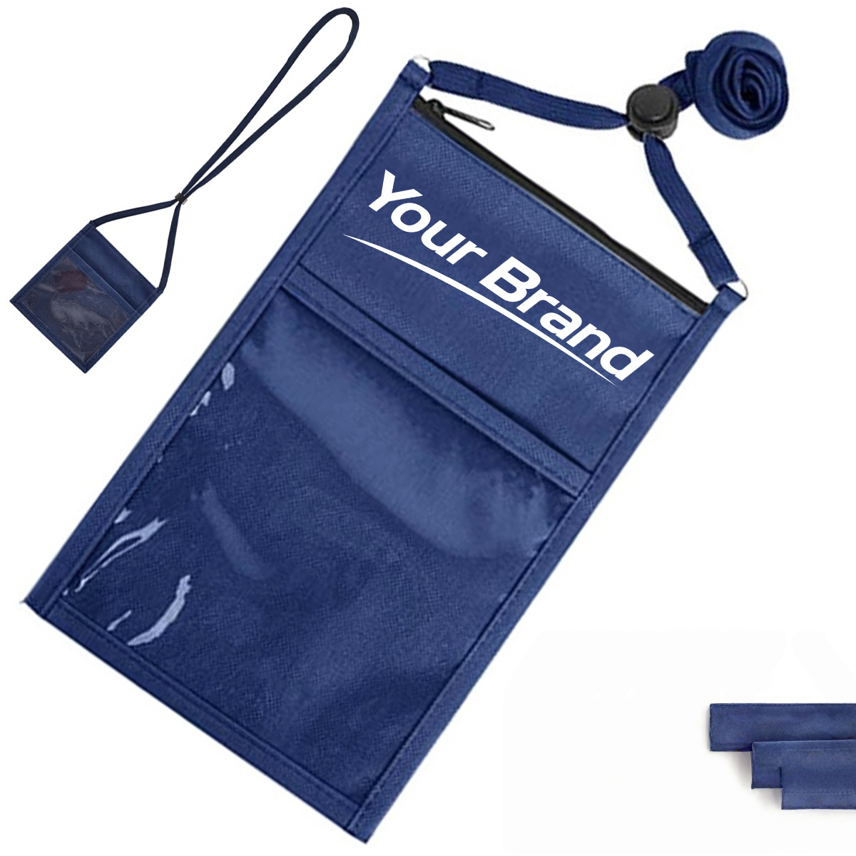 Lightweight Non-Woven ID Badge Holder Neck Pouch W/ Lanyard