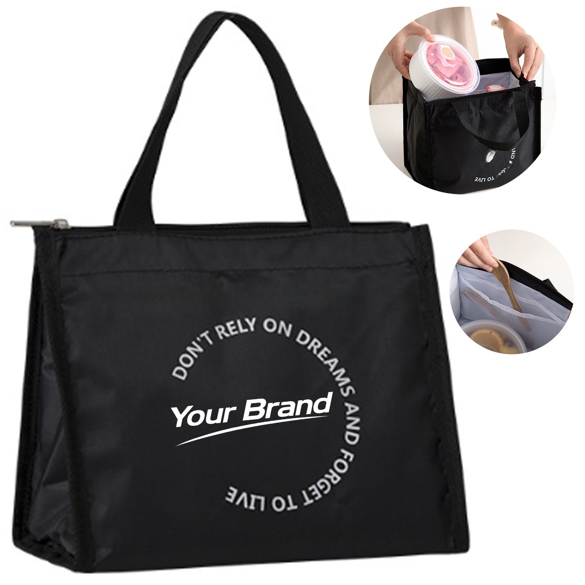 Modern Heart-Print Waterproof Oxford Thermal Lunch Tote