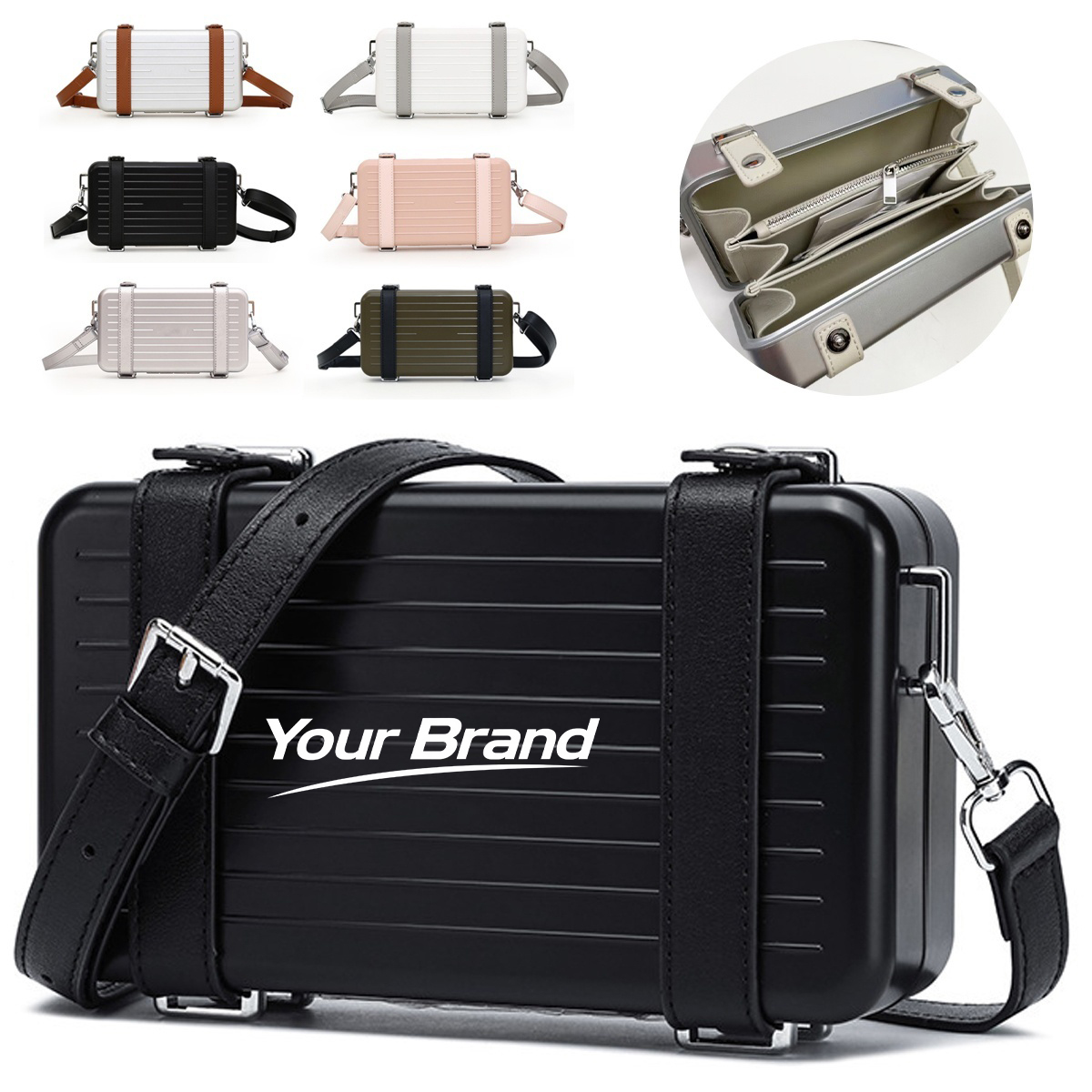 Hard Shell Aluminum Frame Crossbody Suitcase Cosmetic Bag