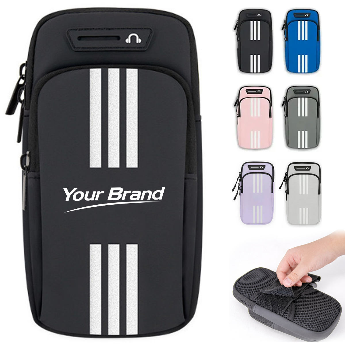 Reflective Dual-Pocket Sports Running Armband Phone Holder