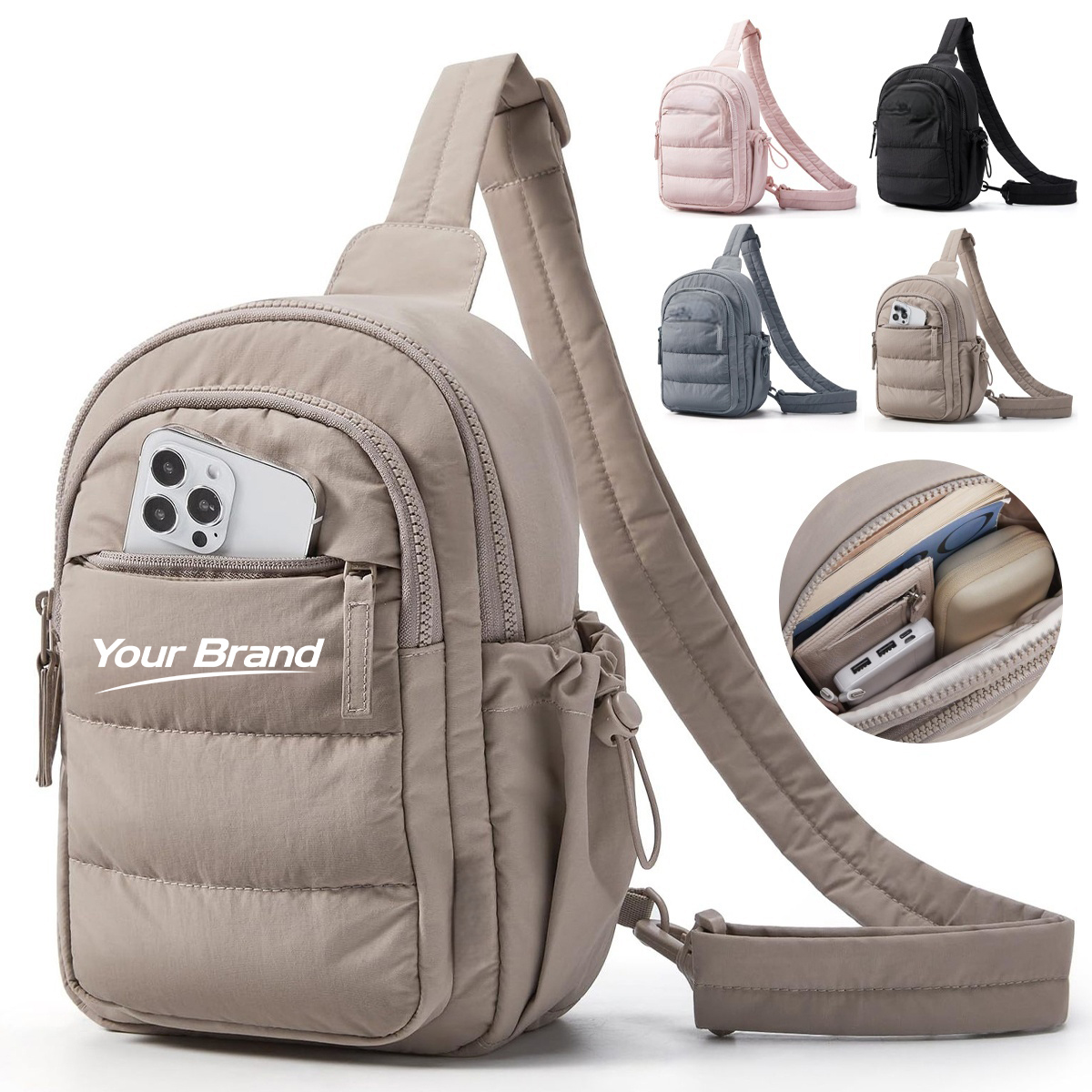 Trendy Quilted Puffer Crossbody Sling Travel Daypack
