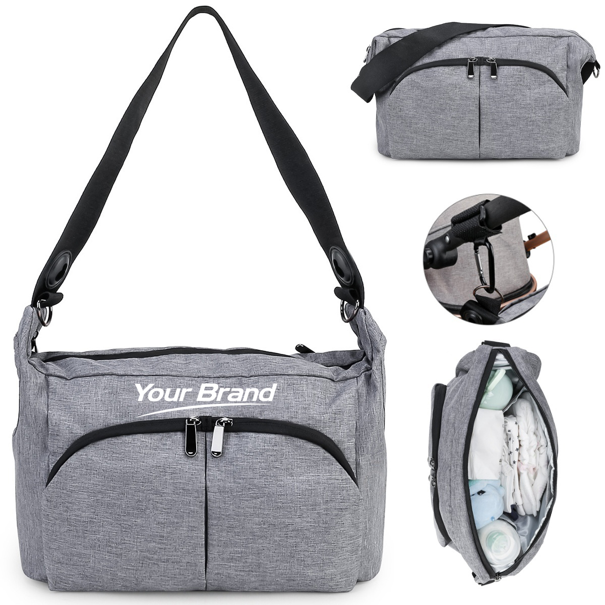 Stroller Organizer Caddy Bag With Non-Slip Attachment Hooks