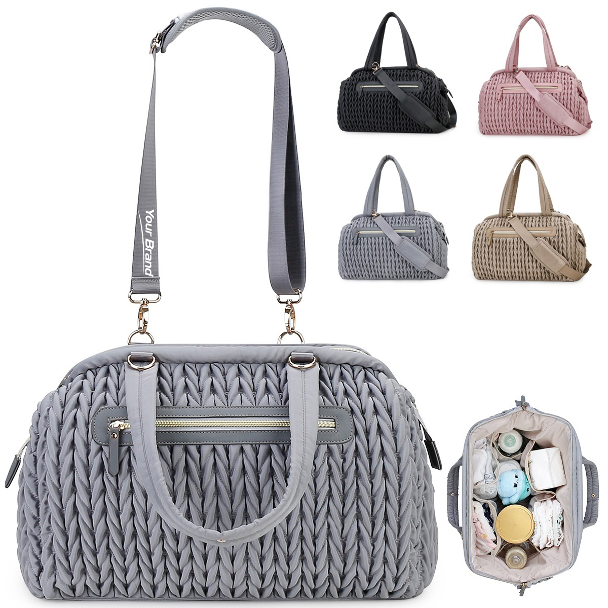 Elegant Quilted Twist-Pattern Waterproof Diaper Tote Bag