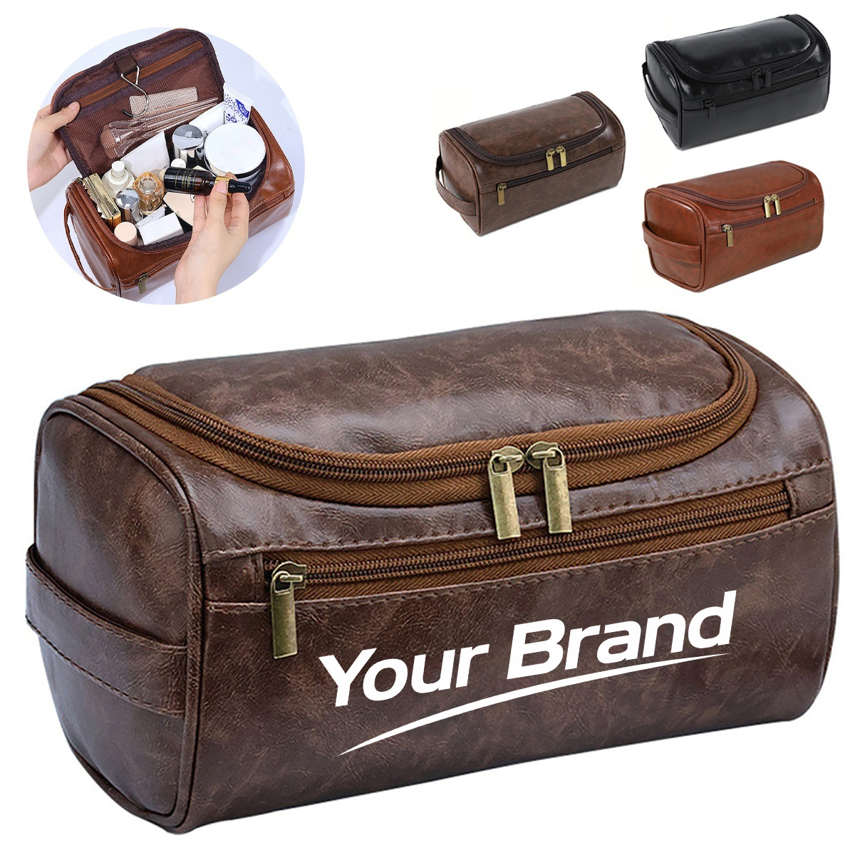 Waterproof PU Leather Large Capacity Toiletry Dopp Kit